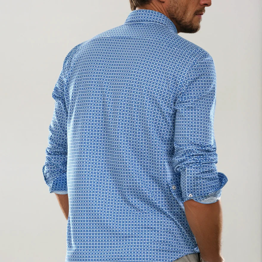 Swiss Check Long Sleeve Tech Shirt - Blue