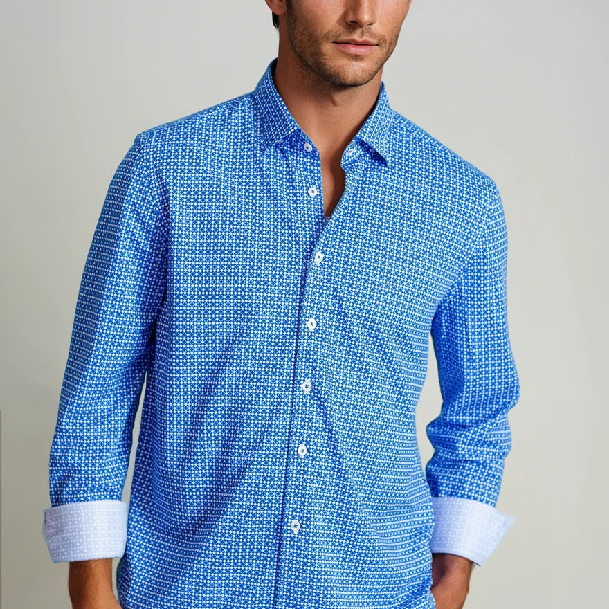 Swiss Check Long Sleeve Tech Shirt - Blue