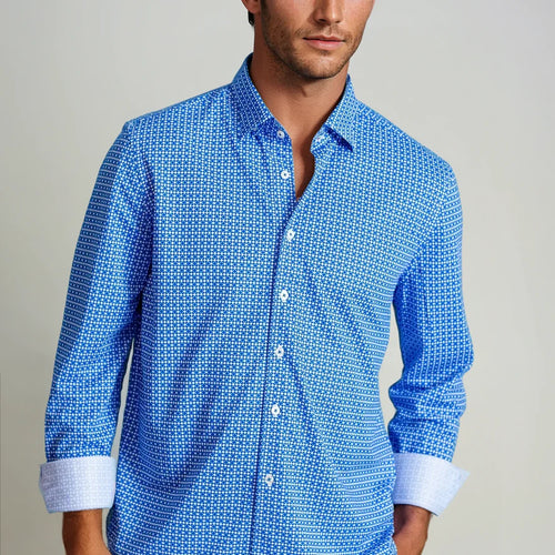 Swiss Check Long Sleeve Tech Shirt - Blue