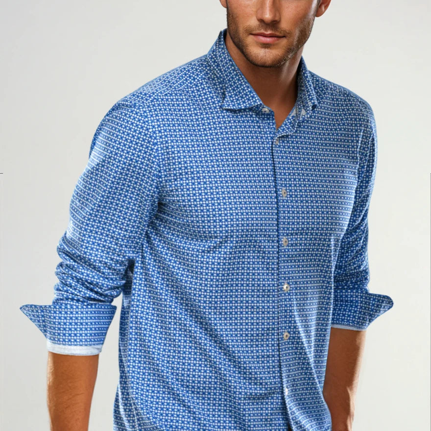 Swiss Check Long Sleeve Tech Shirt - Blue